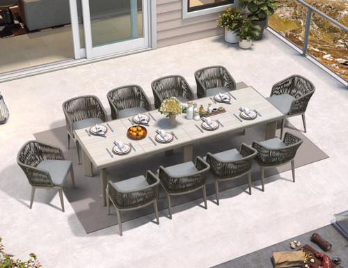 11 Pieces Outdoor Dining Table and Chairs Set Patio Dining Set Aluminum Wicker Rattan Patio Furniture Set for Lawn Garden Backyard Grey