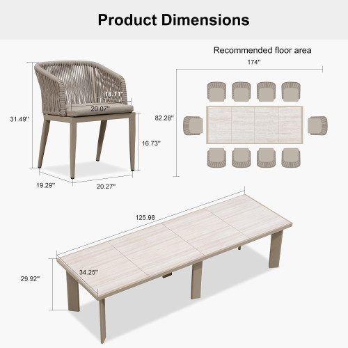 11 Pieces Outdoor Dining Set Patio Table and Chairs Set Aluminum Wicker Rattan Patio Furniture Set for Lawn Garden Backyard Champagne