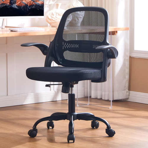 Office Chair，Ergonomic Mesh Desk Chair,Flip-Up Arms,Adjustable Height,Breathable Mesh Back & Thick Cushion Seat,360°Swivel Rolling Computer Chair,BIFMA Certified,Supports 300 lbs(Black)