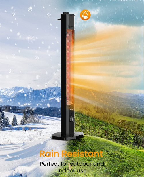 Outdoor Electric Patio Heater, 42in Infrared Heater with Remote, 9 Heat Levels, 9H Timers, 1500W Instant Heating, Safety Lock, Tip-Over & Overheat Protection, IPX5 Waterproof Tower Space Heater