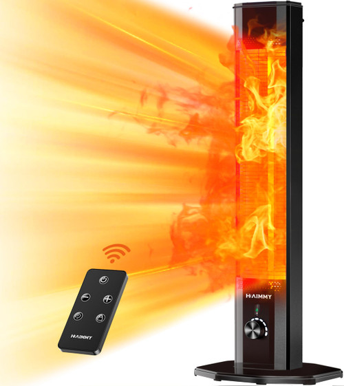 Outdoor Electric Patio Heater, 42in Infrared Heater with Remote, 9 Heat Levels, 9H Timers, 1500W Instant Heating, Safety Lock, Tip-Over & Overheat Protection, IPX5 Waterproof Tower Space Heater