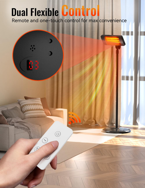 Outdoor Heaters for Patio, 12H Timer&3 Heat Level, IP54 Waterproof Electric Heater,1500W Infrared for 1S Heating, Tip-Over Protection, Towel Bracket, Remote, 83" Patio Heaters for Outdoor Use