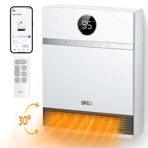 Smart Wall Heater, IP24 Electric PTC Space Heaters for Indoor Use, 30° Oscillation, Adjustable Thermostat, Remote Control, Works with Alexa, 24H Timer, Easy-mounted for Office, Bedroom, Home