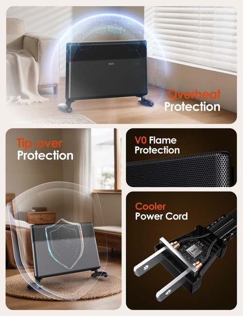 Convection Panel Heater,1500W Space Heater for Large Room Indoor use with Programmable Thermostat,WiFi App Control,Smart Quiet,Works with Alexa,Black