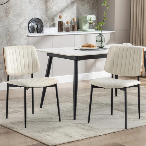 Fabric Dining Chairs Set of 2, Mid Century Modern Dining Chairs with Bentwood Backrest and Upholster Seat,Armless Kitchen Chairs with Metal Legs Adjustable Foot for Dining Room(Grey Bentwood)