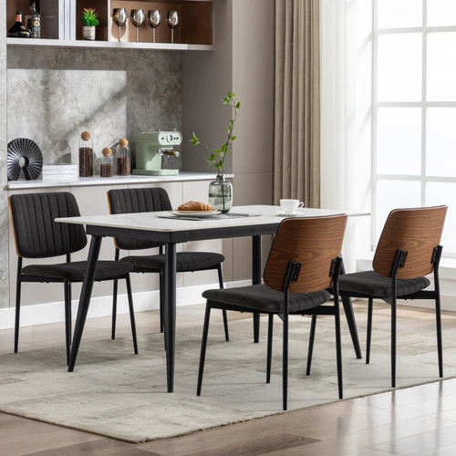 Black Fabric Dining Chairs Set of 4,Mid Century Modern Dining Chairs with Upholster Seat,Armless Kitchen Chairs with Metal Legs Adjustable Foot for Dining Room（Walnut Black）