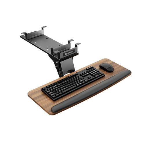 Keyboard Tray Height Adjustable, Swivel Tilt Computer Keyboard Drawer Under Desk, 25x9.13'' Sliding Keyboard & Mouse Platform with Mouse Pad for Typing, Walnut