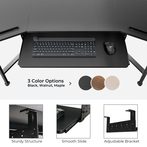 Adjustable Keyboard Tray Under Desk, 28x11 Inch Large Slide Out Keyboard & Mouse Platform Tray, Wooden Pull Out Computer Keyboard Drawer for Typing Home Office Desk, Black