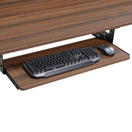Adjustable Keyboard Tray Under Desk, 28x11 Inch Large Slide Out Keyboard & Mouse Platform Tray, Wooden Pull Out Computer Keyboard Drawer for Typing Home Office Desk, Walnut