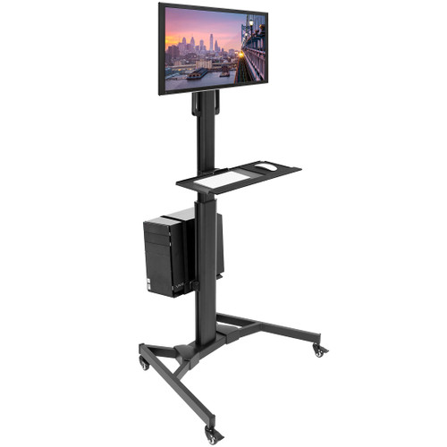 Computer Cart Mobile Desk Workstation with Monitor Mount for Screen up to 32", Rolling Computer Desk PC Cart, Keyboard & Mouse Tray, Rolling Stand with Adjustable CPU Holder, 63.5" Tall