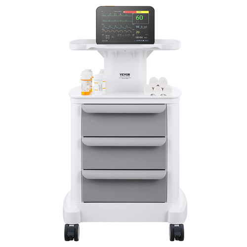 4 Tiers Lab Carts, Lab Utility Cart with 3 Drawers & 1 Top Tray, Mobile Medical Cart with ABS Material, Lab Rolling Cart with 4 Silent Wheels for Lab, Clinic, Hospital, Salon, White