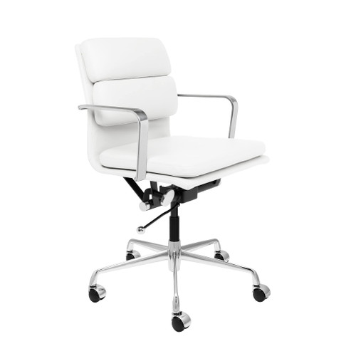 Padded Management Office Chair - Mid Back Desk Chair with Arm Rest, Swivel & Cushion Availability, Made of Faux Leather, White, Computer Chair