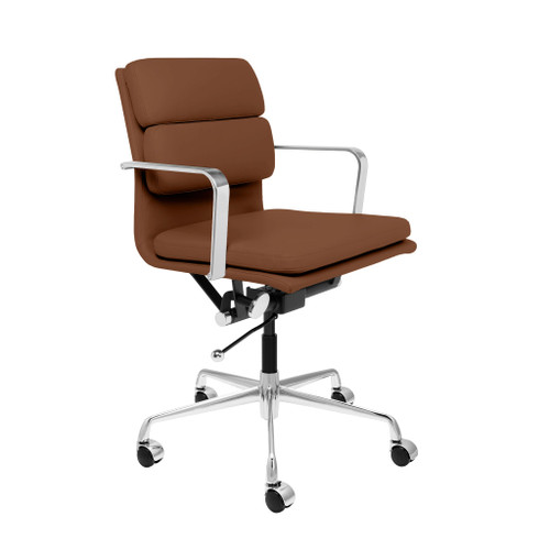Padded Management Office Chair - Mid Back Desk Chair with Arm Rest, Swivel & Cushion Availability, Made of Faux Leather, Brown, Computer Chair