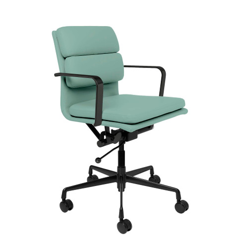 Padded Management Office Chair - Mid Back Desk Chair with Arm Rest, Swivel & Cushion Availability, Made of Faux Leather, Sage Green with Black Frame, Computer Chair