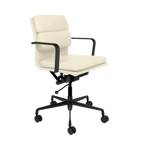 Padded Management Office Chair - Mid Back Desk Chair with Arm Rest, Swivel & Cushion Availability, Made of Faux Leather, Sand with Black Frame, Computer Chair