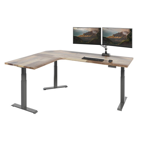 ComfortEdge 80x60 L-Shape Electric Standing Desk – Height Adjustable Sit-Stand Desk for Corner Office with Reversible Left/Right Design + Reclaimed Wood/Slate Legs (Ships in 3 Boxes)