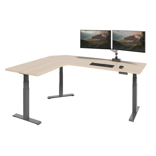 ComfortEdge 80x60 L-Shape Electric Standing Desk – Height Adjustable Sit-Stand Desk for Corner Office with Reversible Left/Right Design – Light Wood Top/Slate Legs (Ships in 3 Boxes)