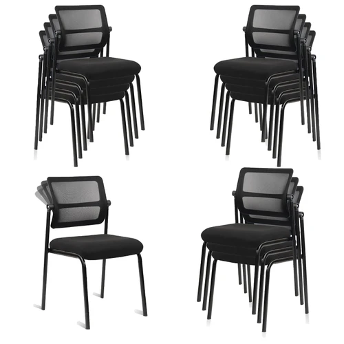 12PK Mesh Stacking Office Desk Chairs, Portable Stackable Bulk Waiting Room Armless Chair with Adjustable Back & Fabric Seat for Guest Lobby Side School Church Conference Break, Black