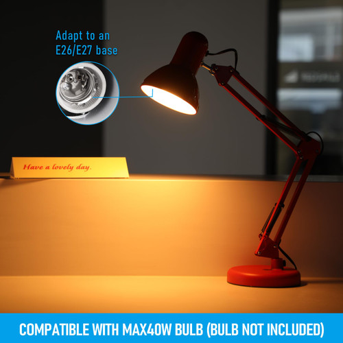 Metal Desk Lamp with Clamp, Swing Arm, Architect Adjustable Gooseneck Table Lamp, Clip Desk Lights for Home Office, Work, Study, Reading, E26 Base, Multi-Joint, Red