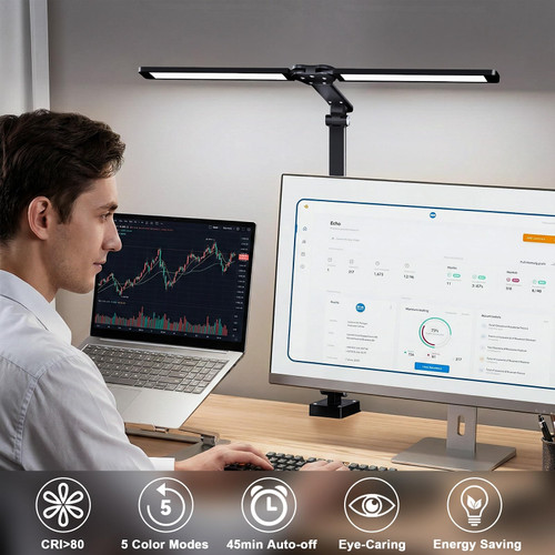 LED Desk Lamp for Office Home, Height Adjustable Architect Desk Light with Clamp, Eye Caring Stepless Dimming Desk Lamp for Reading, Study, Workbench, 50 Lighting Models