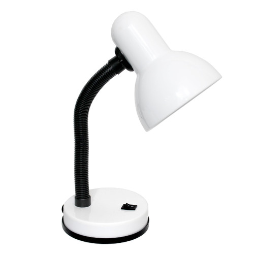 LD1003-WHT Basic Metal Desk Lamp with Flexible Hose Neck for Office, Living Room, Bedroom, College Dorm, Bookshelf, White (Pack of 1)