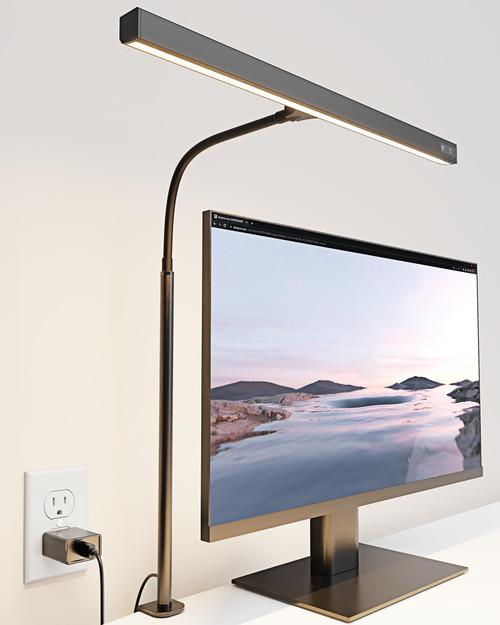 LED Desk Lamp for Office Home, Eye-Caring Desk Light with Adjustable Gooseneck, 12W Touch Control Dimmable Brightness, Architect Clamp Lamp with USB Adapter for Reading Study Workbench