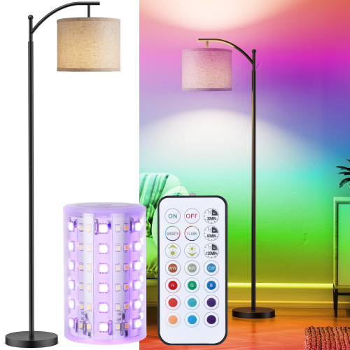 Battery Operated Floor Lamp, RGB Dimmable Cordless Standing Lamp with Remote Control for Living Room, Tall Floor Lamp for Bedroom -Black
