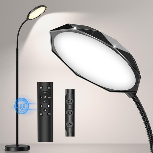 Floor Lamp, 18W Bright LED Floor Lamps for Living Room with Diamond-Surface, Stepless Adjustable Colors & Dimmer Standing Lamp with Timer, Remote & Touch Control, Reading Lights for Bedroom, Office