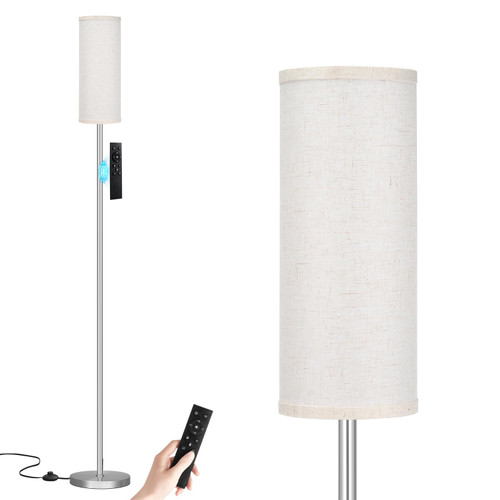64'' Floor Lamps for Living Room with Remote Control and Stepless Dimmable Colors Temperature & Brightness, 9W Bulb Included(Beige Lampshade & Silver Pole)
