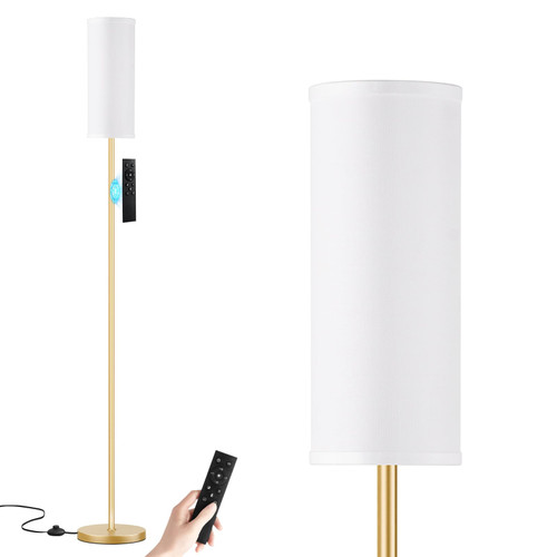 64'' Floor Lamps for Living Room with Remote Control and Stepless Dimmable Colors Temperature & Brightness, 9W Bulb Included(White Lampshade & Gold Pole)