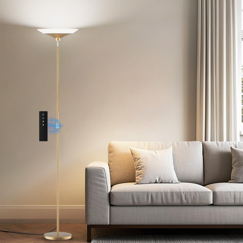 Torchiere Floor Lamp - 72" Tall LED Standing Lamp with Remote/Button Control, 1800Lm, 3000-6500K, 30W Dimmable Modern Corner Floor Light for Living Room Bedroom Office Apartment, Golden