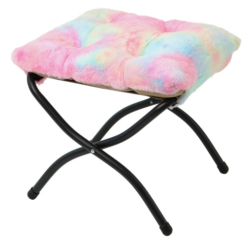 15" Folding Ottoman, Foldable Footrest Stool, Portable Small Foot Stool for Couch, Collapsible Foot Rest Ottoman for Sofa, Accent Padded Ottomans for Living Room, Bedroom, Rainbow