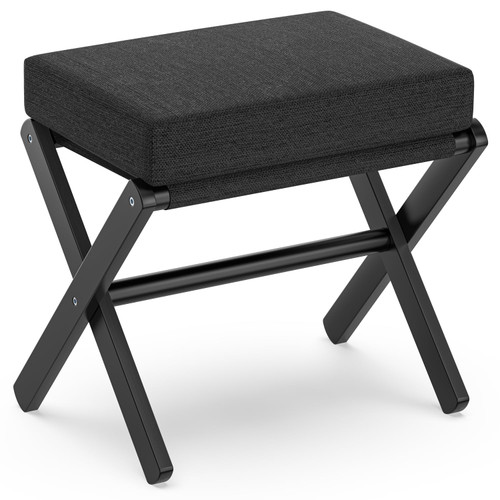 Foldable Foot Stool Ottoman, Small Padded Foot Rest with X-Legs, Portable Folding Leg Rest for Living Room Bedroom Office, Soft Foam Cushion Step Stool for Couch & Armchair (Black)
