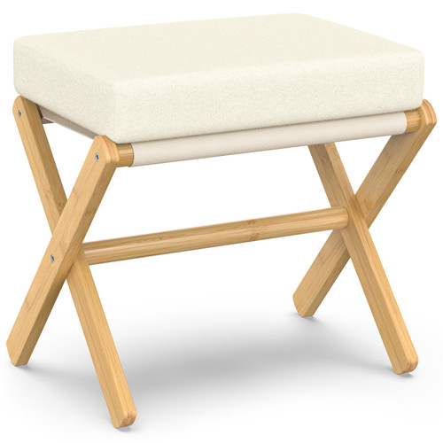 Foldable Foot Stool Ottoman, Modern Foot Rest with X Legs & Thick Foam Cushion, Folding Foot Stools Small Padded for Bedroom Living Room, Footstool for Chair Couch (Natural - Beige)