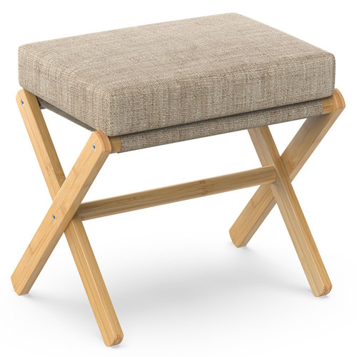 Foldable Foot Stool Ottoman, Modern Foot Rest with X Legs & Thick Foam Cushion, Folding Foot Stools Small Padded for Bedroom Living Room, Footstool for Chair Couch (Natural - Brown)