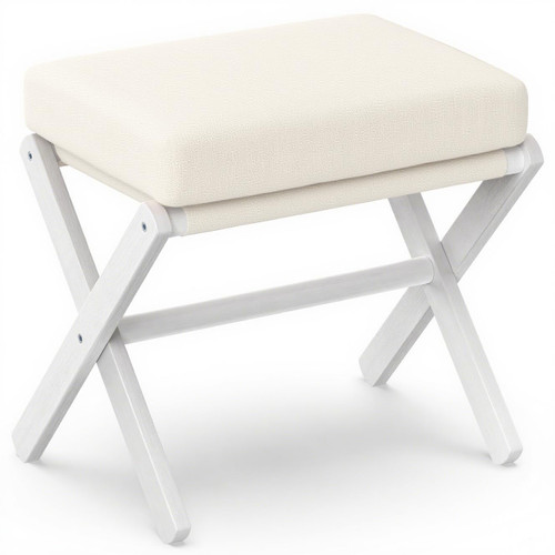 Foldable Foot Stool Ottoman, Modern Foot Rest with X Legs & Thick Foam Cushion, Folding Foot Stools Small Padded for Bedroom Living Room, Footstool for Chair Couch (White - White)