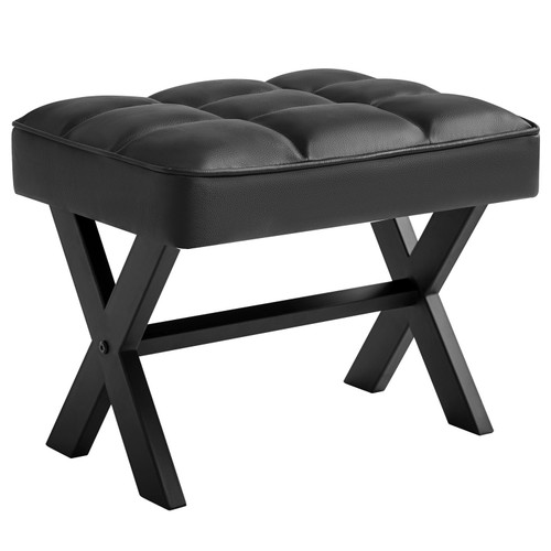 Small 12" H Footrest Stool, Square PU Foot Stool with Metal X-Leg, Multi-Use as Small Side Table, Step Stool for Living Room, Bedroom, Entryway, Office, Black WBD012B