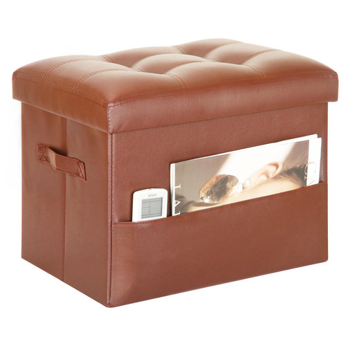 Storage Ottoman Foot Rest Stool. Folding Ottoman with Storage with Thicker Foam Padded Seat. 330 lbs Footstool Bench for Living Room, Bedroom, Home Office Table, 17x13x13in, Light Brown