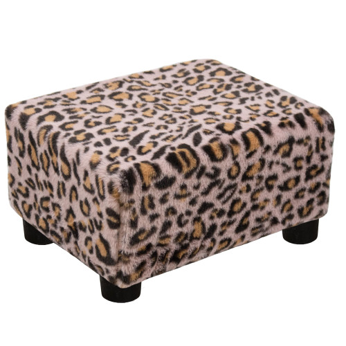 Small Foot Stool Ottoman Footstool with Legs Under Desk Footrest for Living Room Bedroom and Office, Faux Fur Pink