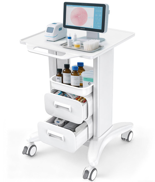 Medical Cart 4 Tiers, Lab Utility Cart with 2 Drawers & 1 Top Tray, ABS Mobile Medical Trolley Cart, Hospital Mobile Ultrasound Cart with 4 Silent Wheels for Dental Clinic, Beauty Salon, 220 LBS