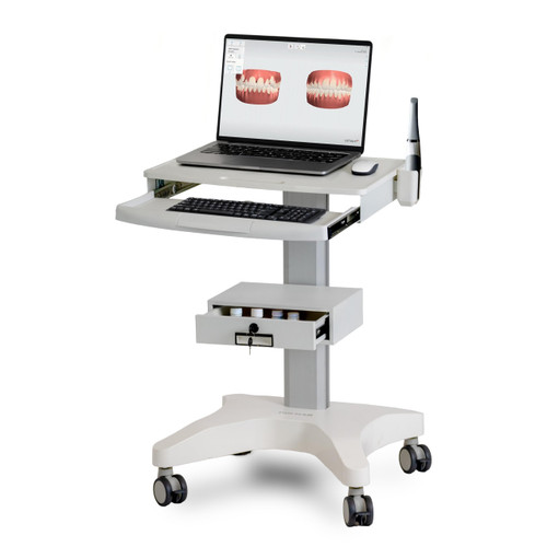 Medical Trolley Cart with Scanner Holder and Drawer - Dental Clinic Laptop Cart with Wheels - Rolling Medical Laptop Cart for Hospitals & Clinics - Height Adjustable Dental Office Workstation