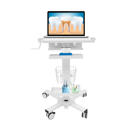 Medical Cart, Height Adjustable Table with Wheels Mobile Workstation Cart Laptop Anti-Theft Rack Power Strip Holder for Dental Clinic, Hospital, Office