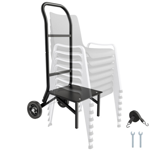 Folding Chair Dolly , 150 LBS Capacity, Heavy-Duty Chair Cart for Stacking 10 Chairs, Multi-Function Metal Chair Storage Dolly with Rubber Wheels, Push-Style Chair Holder, Matte Black
