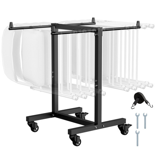 Folding Chair Dolly, 200 LBS Capacity, T-Shape Chair Cart for 14 Chairs, Heavy-Duty Metal Chair Storage Dolly with Rubber Wheels, Multi-Function Chair Holder for Party Event,Hotel, Matte Black