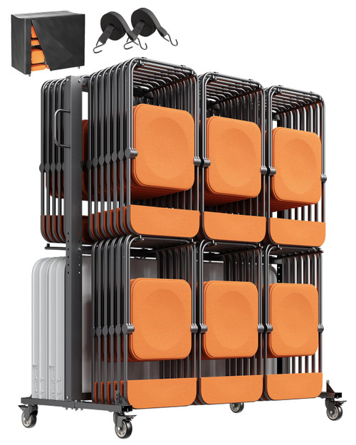 Folding Chair Dolly , 800 LBS Capacity, Heavy-Duty Chair Cart for 84 Chairs/ 12 Tables+42 Chairs, Dual-Layer Chair Storage Dolly with Rubber Wheels and Holders, Large Chair Holder, Matte Black