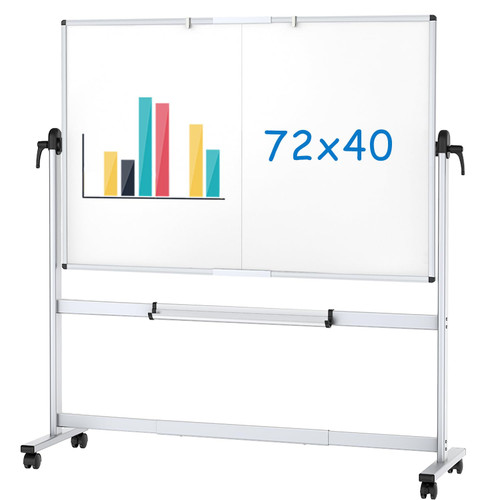 Double-Sided Mobile Whiteboard, 72 x 40 Inches, Magnetic Rolling Dry Erase White Board on Wheels with Aluminium Frame and Stand