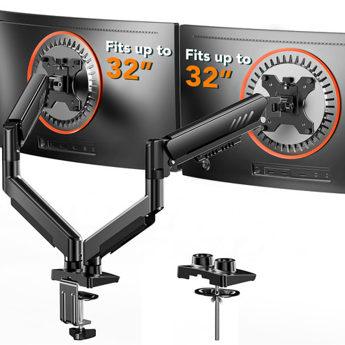 Dual Monitor Arm, Full Adjustable Monitor Mount for 13–32″ Screens, Fast Install Computer Monitor Stand with Tool-Free VESA Mount, Max Load 19.8 lbs, Max VESA 100x100mm