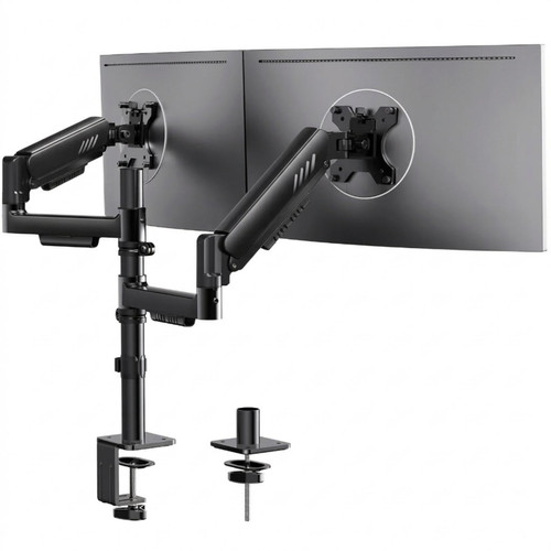 Vertical Dual Monitor Stand, Stacked Monitor Mount for 13-33″ Screens, Up to 19.8 lbs per Arm, Enhanced Stability with Integrated C-Clamp, Upgraded Cable Management, VESA 75x75/100x100mm, Black