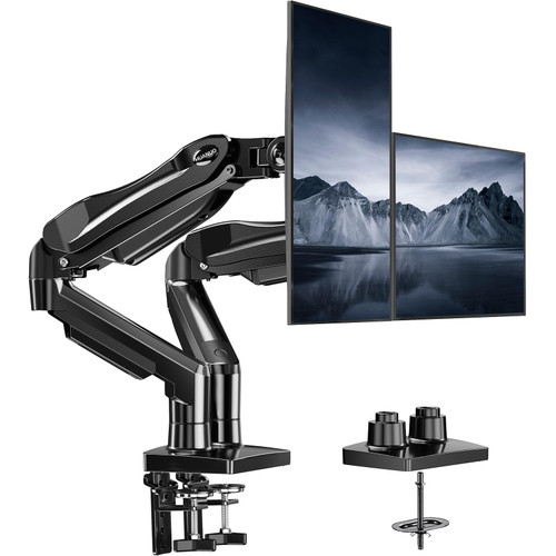 Dual Monitor Stand, Fully Adjustable Gaming Monitor Desk Mount for 13–27″ Computer Screens, Full Motion VESA 75x75/100x100 with C-Clamp & Grommet Base, Each Arm Holds 4.4 to 19.8 lbs