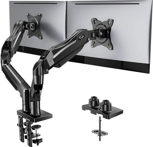 Dual Monitor Stand, Fully Adjustable Gaming Monitor Desk Mount for 13–32″ Computer Screens, Full Motion VESA 75x75/100x100 with C-Clamp & Grommet Base, Each Arm Holds 4.4 to 19.8 lbs